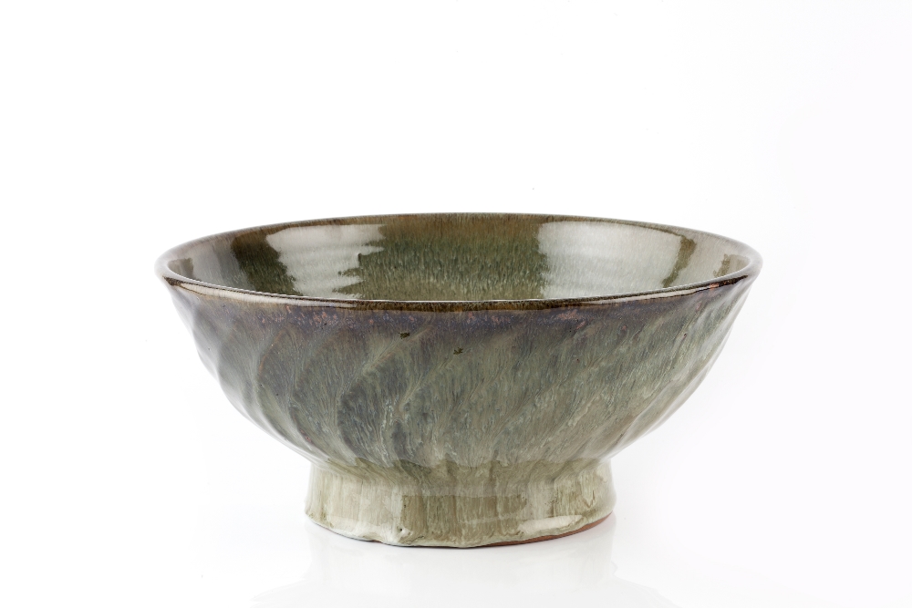 Edward Hughes (British, 1953-2005) Footed bowl fluted impressed potter's seal 14cm high, 32cm