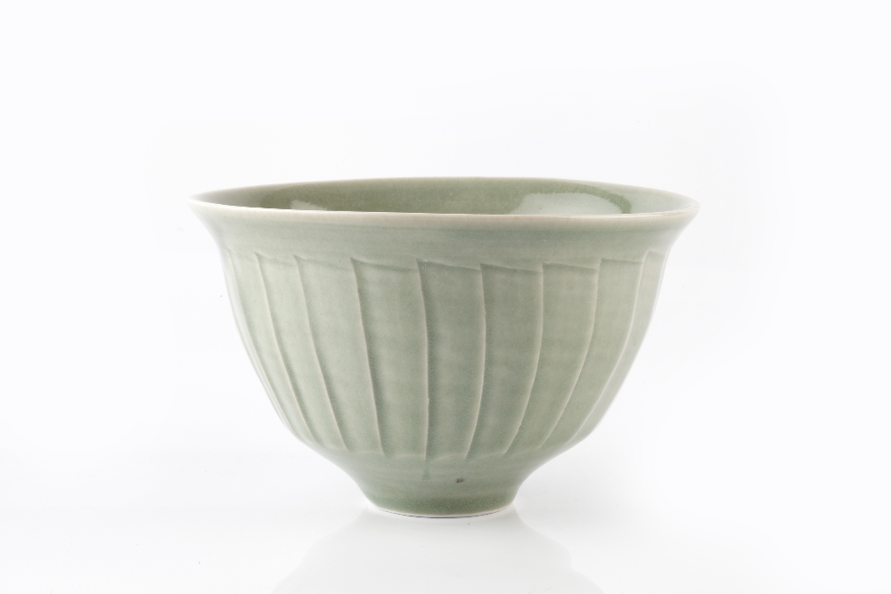 David Leach (British, 1911-2005) Bowl celadon with cut sides impressed potter's seal 10.7cm high,