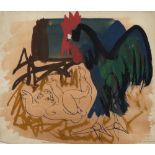 Eric James Malthouse (British, 1914-1997) Cockerel and Baby, 1949 inscribed and signed on letter (to