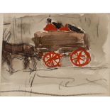 Leon Bakst (Russian, 1866-1924) (attributed to) Cart with Red Wheels pencil watercolour and