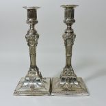 A pair of 19th century Sheffield plated candlesticks,