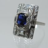 An Art Deco style unmarked platinum,