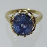 A Victorian 18 carat gold Ceylon sapphire single stone ring, approx.