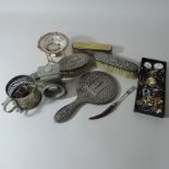 A ladies white metal pocket watch, another, Scottish and other brooches,