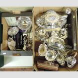 Two boxes of silver plated items and metalwares,