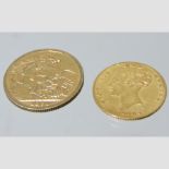 A Victorian gold sovereign, dated 1891 together with a half sovereign,