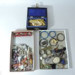 Two boxes of 19th century and later costume jewellery, to include a Canton carved ivory brooch,