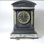 A 19th century French black slate and marble mantle clock,