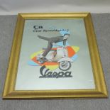 A modern Vespa advertising wall mirror, in a gilt frame,