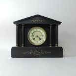 An early 20th century black slate mantle clock,