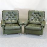 A pair of 1970's Danish green upholstered button back armchairs