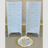 A pair of blue painted narrow chests, 45cm,