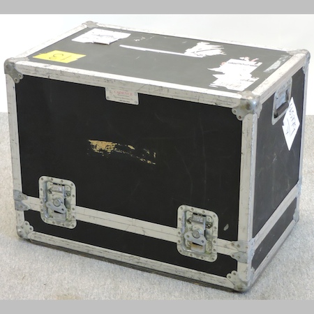 A metal bound flight case,