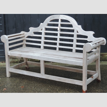 A teak Marlborough style garden bench,