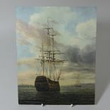 James Hardy, 20th century, warship at anchor, oil on board,