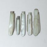 A collection of five silver and mother of pearl handled fruit knives