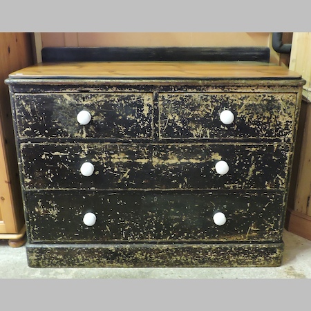 A Victorian painted pine chest, on a plinth base,