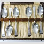 A set of six Victorian silver fiddle pattern teaspoons, engraved with initials,