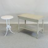 An Edwardian and later painted two tier occasional table, 90cm, together with a marble top table,