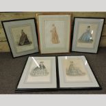 A set of 19th century coloured engravings,