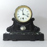 A 19th century American black slate mantel clock, by the Ansonia clock company,