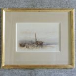 English school, 20th century, boats at low tide, watercolour,