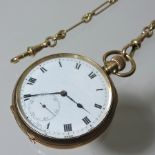 A Victorian 9 carat gold open faced pocket watch, with a white enamel dial,