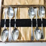 A set of six Victorian silver teaspoons, with bright cut decoration, John Round, Sheffield, 1895,