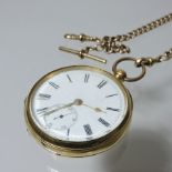 A Victorian 18 carat gold cased open faced pocket watch, on a 9 carat gold chain,