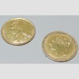 A Victorian half sovereign, dated 1892 together with another,