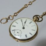 A Gintz 14 carat gold open faced pocket watch, with a white enamel dial, 4cm diameter,