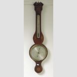 A 19th century mahogany and inlaid cased wheel barometer, the silvered dial signed F.
