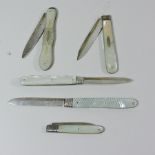 A collection of silver and mother of pearl handled fruit knives