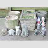 A pair of reconstituted stone planters, together with another pair, tallest 37cm,