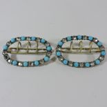 A pair of early 20th century turquoise and gem set buckles