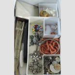 A collection of costume jewellery and other items to include a papier mache spectacles case,