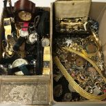 A box of costume jewellery, together with a box of wristwatches,