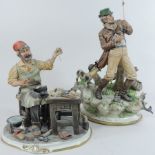 A Capodimonte figure of a fisherman, together with another,