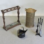 A Victorian stick stand, 63cm, together with a companion set,