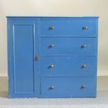 An early 20th century blue painted pine chest,