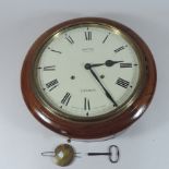 A reproduction mahogany wall clock, with a painted dial,