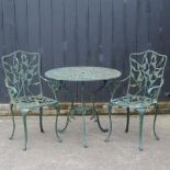 A green painted aluminium garden table, 69cm diameter,