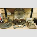A collection of metal wares, to include a gilt metal inkwell, pewter,