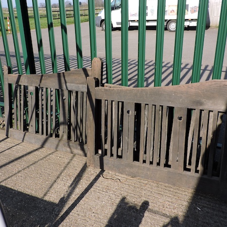 A pair of early 20th century oak garden gates, 173cm wide x 82cm tall, together with a similar gate,