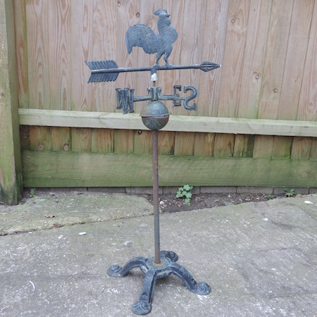 A painted metal cockerel weather vane,