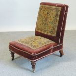 A Victorian red and tapestry upholstered side chair,