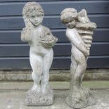 A garden statue, together with a figural garden fountain,