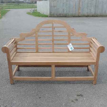 A teak Marlborough style garden bench,