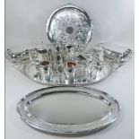 A collection of silver plated items, to include trays,