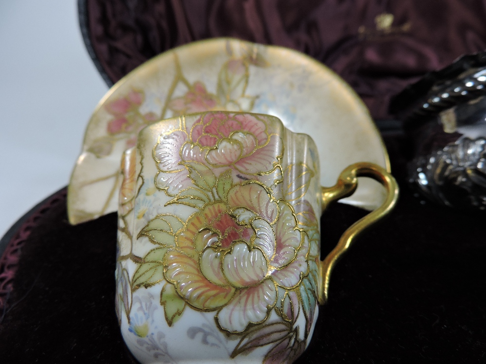 A Victorian Doulton coffee set, comprising a pair of gilt coffee cups and saucers, printed marks, - Image 3 of 8